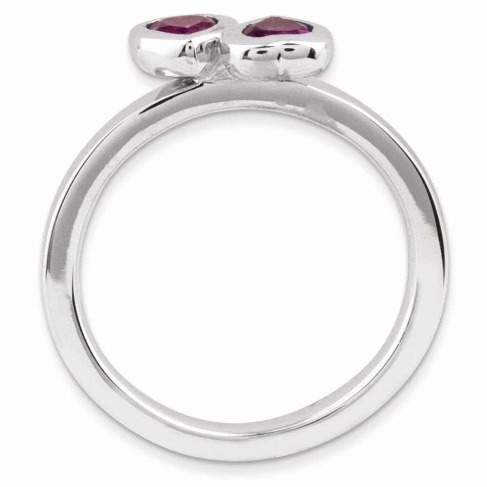 Sterling Silver Stackable Double Heart Rhodolite Garnet Ring, Size 10 - Picture 2 of 5
